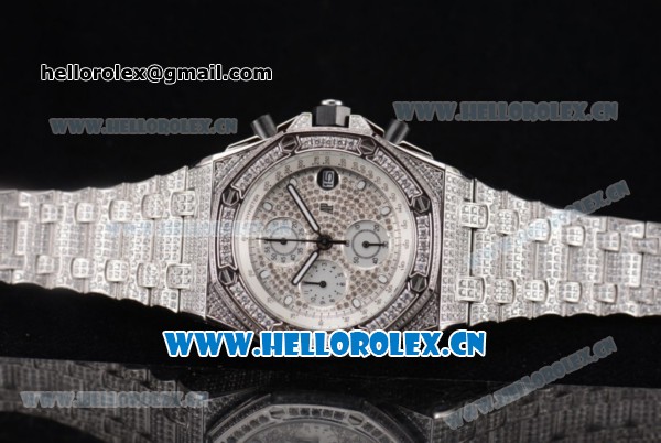 Audemars Piguet Royal Oak Offshore Seiko VK67 Quartz Steel/Diamonds Case with Diamonds Dial and Arabic Numeral Markers - Click Image to Close